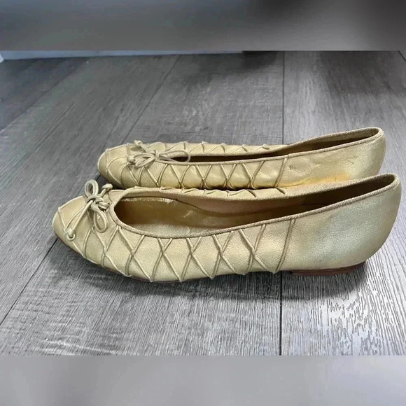 Stuart Weitzman Vintage Gold Braided Gabby Ballet Bow Flats - Picture 6 of 6